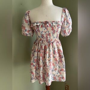 Abercrombie & Fitch Smocked Floral Bodice Mini Dress Small. Puff short sleeves.